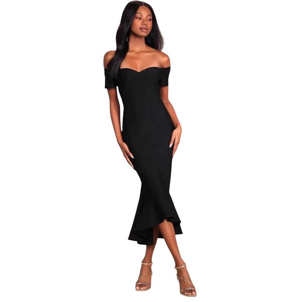 Lulus Black Off The Shoulder Mermaid Dress Sweetheart Ruffle High Low Gown M